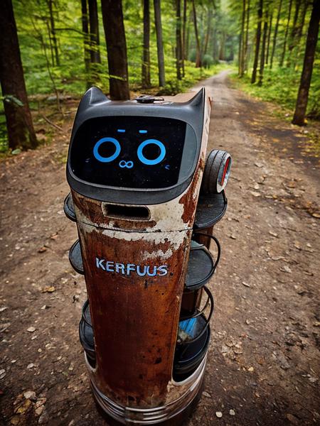 kerfusrobot professional photography of a rusty robot abandoned in the forest  <lora:hjkerfusrobot_v11:0.75>