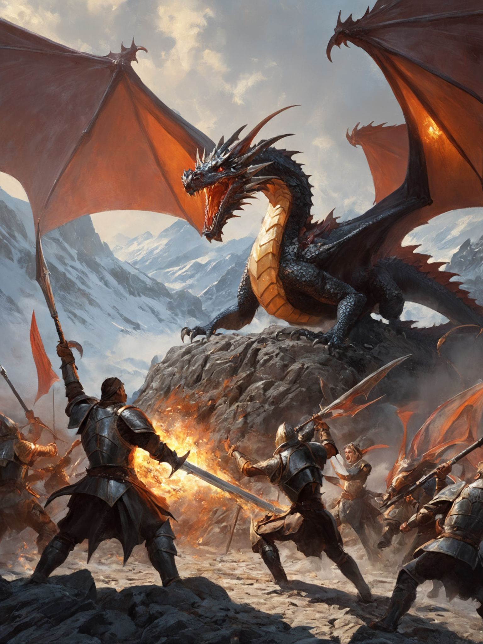 masterpiece, best quality, greg rutkowski, 

winged dragon, weapon, sword, breathing fire from mouth, fantasy, armor, hold...