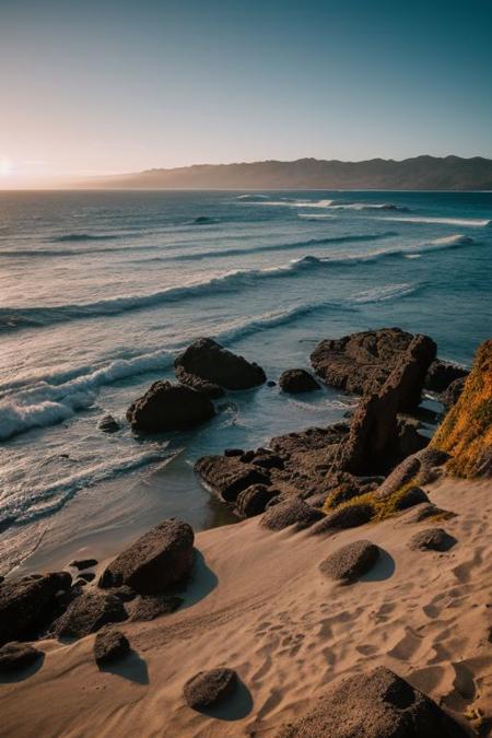 raw photo, a sunset landscape, Valdivian temperate forests coast, Chilean coast,  cozy, photorealistic, high detailed texture, 8k uhd, dslr, soft lighting, high quality, film grain, Fujifilm XT3, Sony A7 IV, highly detailed photography, (muted colors, cinematic, dim colors, soothing tones:1.2), vibrant, insanely detailed, hyperdetailed, (dark shot:1.2), (vsco:0.3), (intricate details:0.9), (hdr, hyperdetailed:1.2) (highest coherency: 1.39) (highest quality: 1.39) (rule of Thirds) (award winning) (breathtaking) (masterclass) (Playa Punta de Lobos)