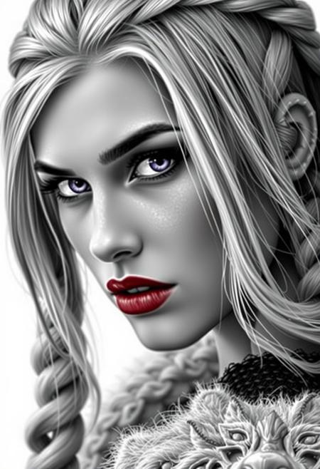 black and white portrait of a Viking warrior woman 