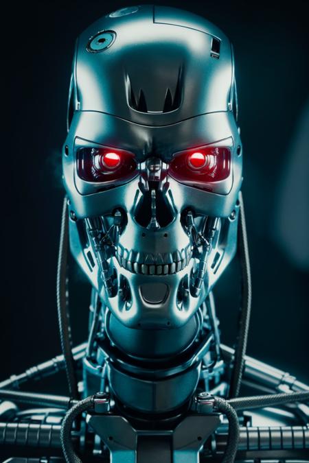 <lora:T800Endoskeleton-10:0.8>, (RAW photo, real life, absurdres, high quality, photorealistic, detailed, realistic:1.3), (solo:1.3), ((closeup head shot)), a high resolution photo of a T800Endoskeleton robot with red eyes and metal skull face and chrome metal body, smoke and fire and dark background, cinematic, atmospheric, 8k, realistic lighting, shot by Hassleblad H6D, Zeiss, Kodachrome, nikon, 50mm 1.2 lens, Octane Render, ultra realistic, realistic lighting, photorealistic, photorealism, photoreal, unreal engine 5, Adobe After FX, highly detailed, intricate detail