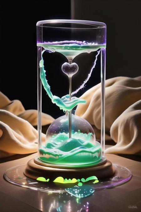 slime-morph, sl1m3d, made of slime, sandglass, night time, bright lights, ultra realistic
