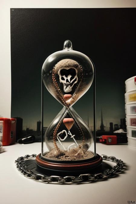 In the foreground: Skull:: DNA:: hourglass, in the background: roots:: wall: chains:: hyper detailed, beautifully color, insane detail, macabre, Ink style, pencil drawing, hyper realistic, spraypaint urban hiphop style, Post Processing, Post-Production, insanely detailed, hypermaximalist, elegant, hyper realistic, super detailed, photography, 64k, HDR