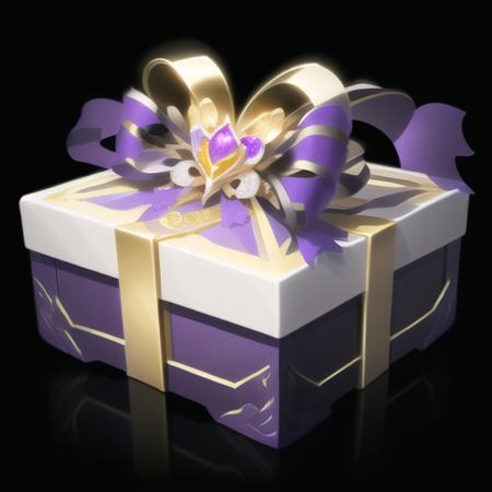 ((purple)),(masterpiece, top quality, best quality, official art, beautiful and aesthetic:1.2),(8k, best quality, masterpiece:1.2),(((white background))), solo，
 gift box, Chinese style, golden ribbon, noble, metal decoration, heart shape,(((Black background))), <lora:礼盒:0.8>