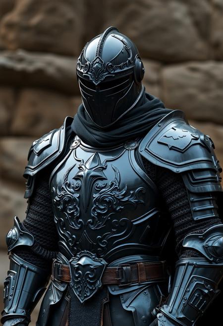A Highly Detailed Ancient Looking Suit Of Shadow Black Knight Armor