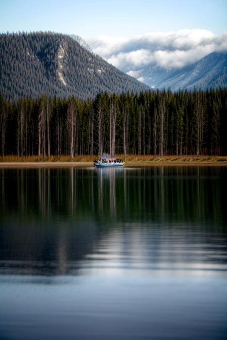 masterpiece, best quality, ultra-detailed, realistic, 8k, RAW photo, distant-view, (fisherman fishing troubles on small boat in the middle of the lake, small fish were flying on the water around the fisherman:1.37), eagle on distant trying to catch the fish, emphasize some little birds flying around, award winning realistic photography, morning, a bit cloudy, scenery photography, perfect shadow, perfect natural lighting, rich colors, perfect composition, perfect colors, flawless complexion photo, perfect intricate detailed, lakes, surreal, lifelike, real life scenery photo, top quality, trending on artstation, meadows, glitter, prettiest landscape, all kinds of flowers, flowers field, pine tree, fantastic, stunning, outstanding, finding nemo, breathtaking beautiful nature photo, out-of-this-world scenery, perfect reflection on water, depth of field, fisherman best day, detailerlora,