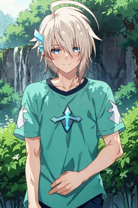 Pavel,white hair, blue eyes,hair ornament,ahoge,