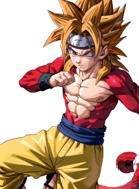 Male Anime Character Goku Super Saiyan 4 in the center, Stable Diffusion