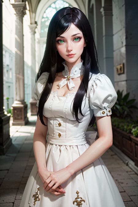 (masterpiece, highres, best quality:1.2)
 <lora:AliceMadness:0.8>
AliceMadness, 1girl, solo, long hair, black hair, green eyes,  seductive smile, pale white skin, Detailed face, intricate, elegant, highly detailed,8k, digital painting, trending on pinterest, GUCCI, PRADA, harper's bazaar, concept art, sharp focus