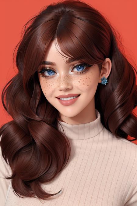 <lora:detail_slider_v4:1>masterpiece, high quality,   <lora:r3tr0r3dd0ll:0.75> r3tr0r3dd0ll, 1girl,long hair,looking at viewer,smile,blue eyes,dark red hair,upper body,wavy hair,parted bangs,, freckles,  <lora:age_slider_v6:1>