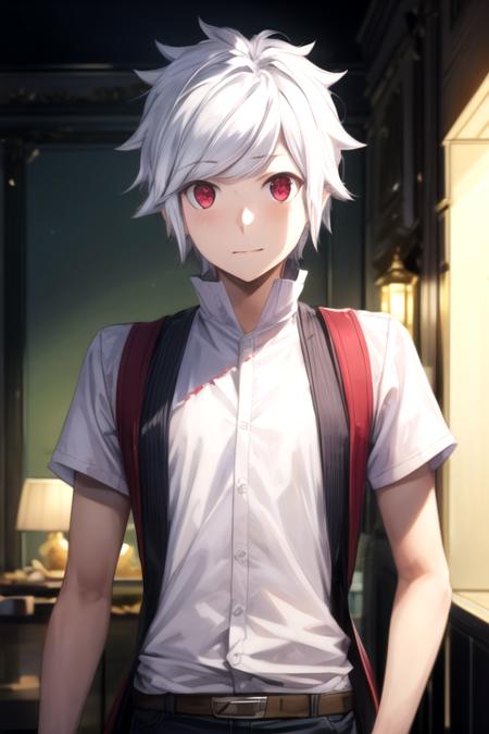 bell_cranel, white hair, red eyes