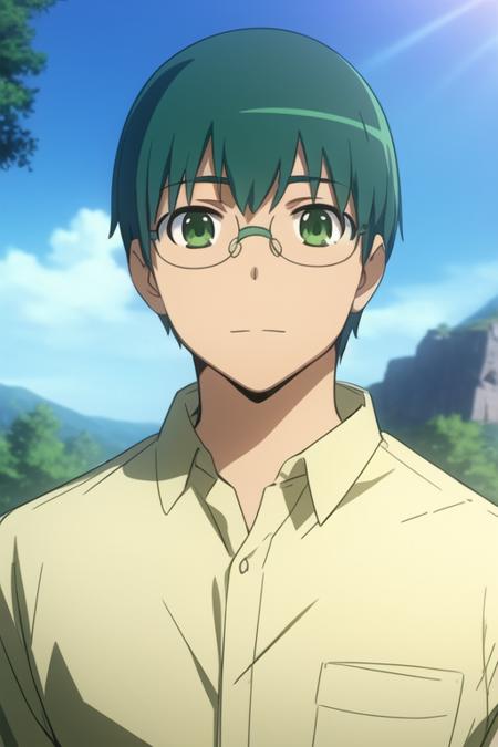 masterpiece, best quality, sketch, 1boy, solo, male focus, looking at viewer, upper body, , <lora:yuusaku_kitamura:0.72>, yuusaku_kitamura, green hair, green eyes, short hair, glasses