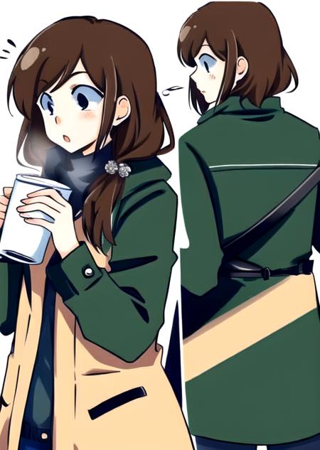 1girl,brown_hair,winter,coat,drinking,coffe,<lora:emidrawstyle-05:1>