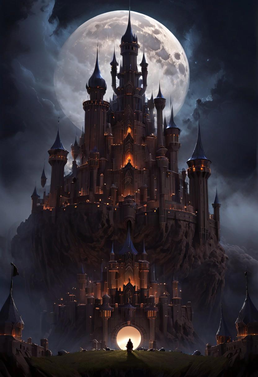 castle,
A traveler looking at a gigantic castle made of dozens of towers, medical, white, grass,matchcraft floating island , floating island, towers , sky , fly , cloud,castle, matchcraft floating island, dark, chiaroscuro, low-key, Dark Fantasy page, moon , Brown moon , light Brown