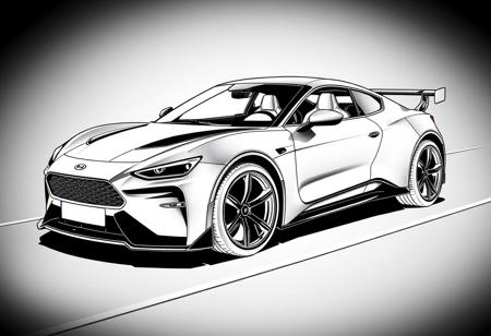 car, driving, gradient, gradient_background, ground_vehicle, logo, motor_vehicle, road, seat, tire, truck, vehicle_focus, wheel, lineart
, monochrome, lineart, line art, Vega EVX, supercar