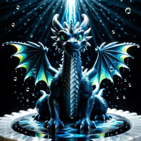 best quality, masterpiece, high resolution, intricate detailed, 
Geeky Liquid Marble,
beautiful photo of a dragon sculpture made of white and blue Marble, 
tearStyle, tearStyle2,
dew drops, wet surface, water, soap bubble, iridescent, reflective, 
rays of light, natural light,