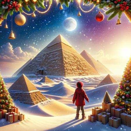 <lora:Christmas_Postcard_Style_XL-000005:0.75>Chr457m45m3rg3D0nMN3M1C an Egyptian child marvelling at the grandeur of the Great Pyramid of Giza, (neon:0.7) (christmas:0.7), (snow:0.7), (winter:0.6)