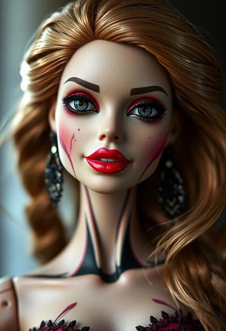 Barbie as a real life charater, she is a zombie, hyper realistic, ultra detailed skin surface, ultra detailed hair