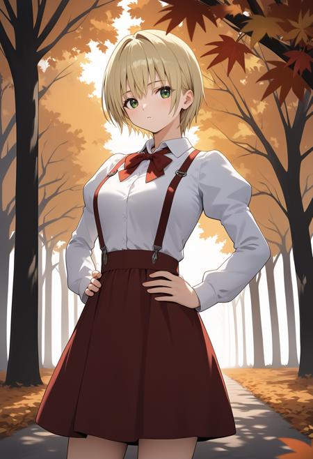 aatsukasa, short hair, blonde hair, green eyes, breasts