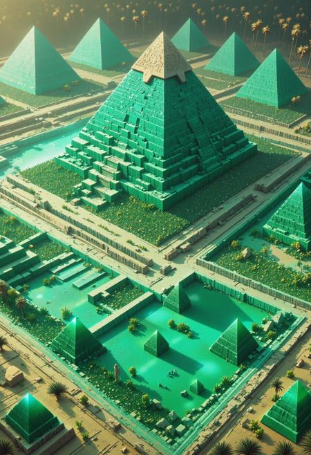masterpiece Concrete of a lush street and forest, stylized, landscape of a (emeraldmorph, emeraldmorph, egyptian pyramids, pharaohs, details, surrealism:1.3) from inside of a Lagoon, at Nighttime, Graphic novel, Festive, Metalcore, direct flash photography, macro lens, Saturated, sloppy strokes, Impasto, extremely beautiful, lots of details, (by Zack Snyder:1.0) , (Lucrecia Martel:1.3)