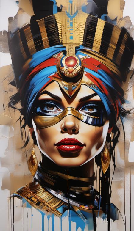 Character by Sandra Chevrier" egyptian queen in royal entire with a smile, portrait