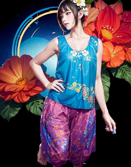 Thai Krachao top (round-necked sleeveless collar top)