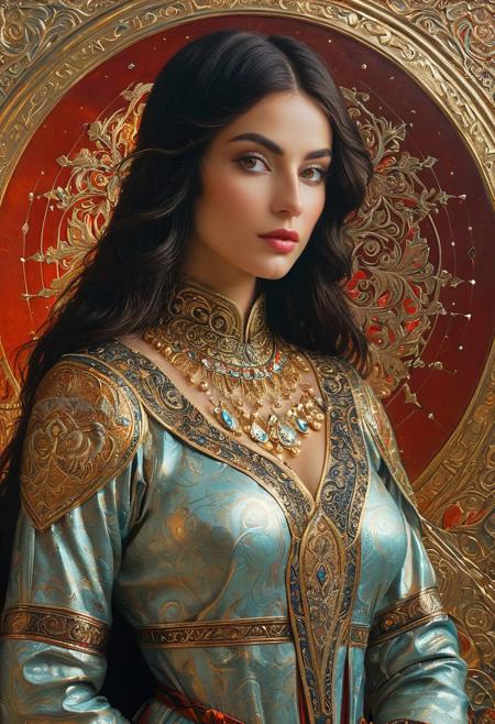 Persian color palette , Persian art, Persian girl, Persian, Iranian, Iran,(The devil  with glowing eyes) (ingenious opus magnum by Michael Vincent Manalo and Elvira Vigna:1.2), (pastel oil painting:0.1), high key with glistening light, cosmic anddireful and dramatic atmosphere, (zestful quinacridone nickel azo gold and electricblue color swatch:0.1), raw details, crisp details, bokeh lights, <lora:xl_more_art-full_v1:0.6> ,analog photo, full body,, tall height, against the rise in the background, , , epic clouds, (oil on canvas:0.2), , art by Jeremy Mann, god rays, dramatic light,    ,  (art by Eduard Wilhelm Pose and Master of the Holy Blood and Ivan Bilibin:1.1), (oxygen-rich air and sheltered atmosphere,, aesthetic of hard - edge painting:0.1), symmetry and balance, pioneering unparalleled masterwork with superior details, <lora:MJ52:0.90> <lora:xl_more_art-full_v1:0.7> <lora:RMSDXL_Creative:2>,(skin texture),masterpiece, top quality, best quality, official art,highest detailed,,atmospheric lighting, cinematic composition,complex multiple subjects, 4k HDRvaporwave style , , cyberpunk, vibrant, neon colors, , highly detailed,,,Leica Q2 with Summilux 35mm f/1.2 ASPH, , Ultra High Resolution, wallpaper, 8K,Rich texture details, hyper detailed, detailed eyes, detailed background, dramatic angle,