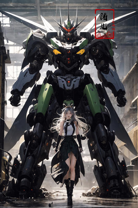 Mecha(dramatic, gritty, intense:1.4),masterpiece, best quality, 32k uhd, insane details, intricate details, hyperdetailed, hyper quality, high detail, ultra detailed, Masterpiece, super vista,
Epic CG masterpiece, Asuka Langley Soryu,hdr,dtm, full ha, in the style of mecha anime, like a god The dancing long knife charging forward battlefield, the burst meteor, the fierce battle of fighting with his life, 8K, ultra detailed graphic tension, dynamic poses, stunning colors, 3D rendering, surrealism, cinematic lighting effects, realism, 00 renderer, super realistic, full - body photos, super vista, super wide Angle, HD
Factory, machinery, luminescence, light pollution, cyberpunk
1girl, solo,(masterpiece), (best quality), mecha,battle, glowing, night,  science_fiction, signat,(Armor rusted:1.2)(At night:1.1),(white hair:1.1)(Optical wing deployment:1.5),
(Light pollution, laser sword in hand:1.2) (Slim body, long legs:1.1)mecha musume, flying, floating, skinny, thrusters, heavy weapon, cannon,Realistic light, high-precision shadows,ray tracing,8k,3d,Realistic style,Attack action, dynamic perspective,Very detailed detail, very nice texture,white,Collapsed house,(more drone:1.1),Floating cannon,(War damage:1.1), mechanical arms, headgear,
full body,Realistic skin, realistic light and shadow, Exposed collarbone, exposed shoulders{an extremely delicate and beautiful girl}(Combat posture:1.3),(ruins battlefield:1.5),light,3d,Unreal 5(Mechanical parts emit light:1.3)(light pollution:1.3)sweat(long legs:1.3),( very long hair:1.3),(Damaged clothes:1.3)tear,(injured:1.2),(There is a halo behind:1.1),Lens Halo,(very long Mechanical skirt:1.8),(very long mechanical cape:1.1),
Facing the audience,(Raising the weapon in hand:1.1),(messy hair:1.2), (Is attacking the audience with a weapon in hand:1.1)black clother,( wet hair:1.4)(Black transparent pantyhose:1.1)(light anger:1.1)(More halos:1.5)(Floating cape and skirt:1.1)(evil smile:1.1), (red ribbon),(Blood on face:0.8),
<lora:~Q?-g:u2 Mecha:0.8>