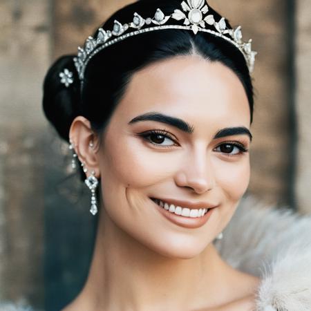 (Skin texture),High quality,Closeup face portrait photo, analog, film grain, actress dressed as a medieval queen with a delicate diamond tiara,regal, bright smile, , kyxsantoro,   <lora:kyrsantoro_juggerX_xl_1_st_wocap_merger_28_50_92-02_03_05-kyxsantoro:1>