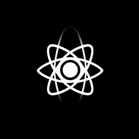 (stylized logo, emblem, vector art), (atom), (solid colors, thick-linework), white outline, black background, 
atom symbol white in the center, heraldic, black background, HDR, UHD,