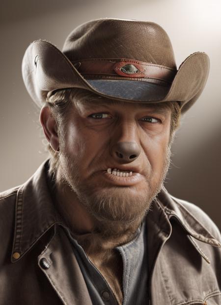 twm1, one man, man in Cowboy Hat, Patched Jacket, Bandana, Straight-Leg Jeans, Spur Boots, 1man, solo, epic (photo, studio lighting, hard light, sony a7, 50 mm, matte skin, pores, colors, hyperdetailed, hyperrealistic), (simple background)
<lora:TheWolfMan:1>