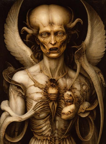 a renaissance painting of an angel,<lora:g1g3r:1>,horror,dreadful,