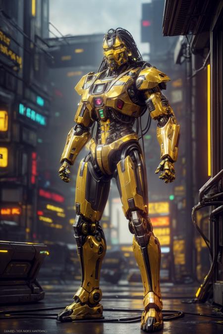 <lora:Cyrax_v1:0.7>
Masterpiece, best quality, (highly detailed raw photo:1.2), 8k render in octane, volumetric lighting, volumetric shadows  <lora:more_details:0.7>
portrait of a yellow robot, (armor reflexions:1.2), attack posture, long hair, random posture
((cyberpunk city with people in the background))