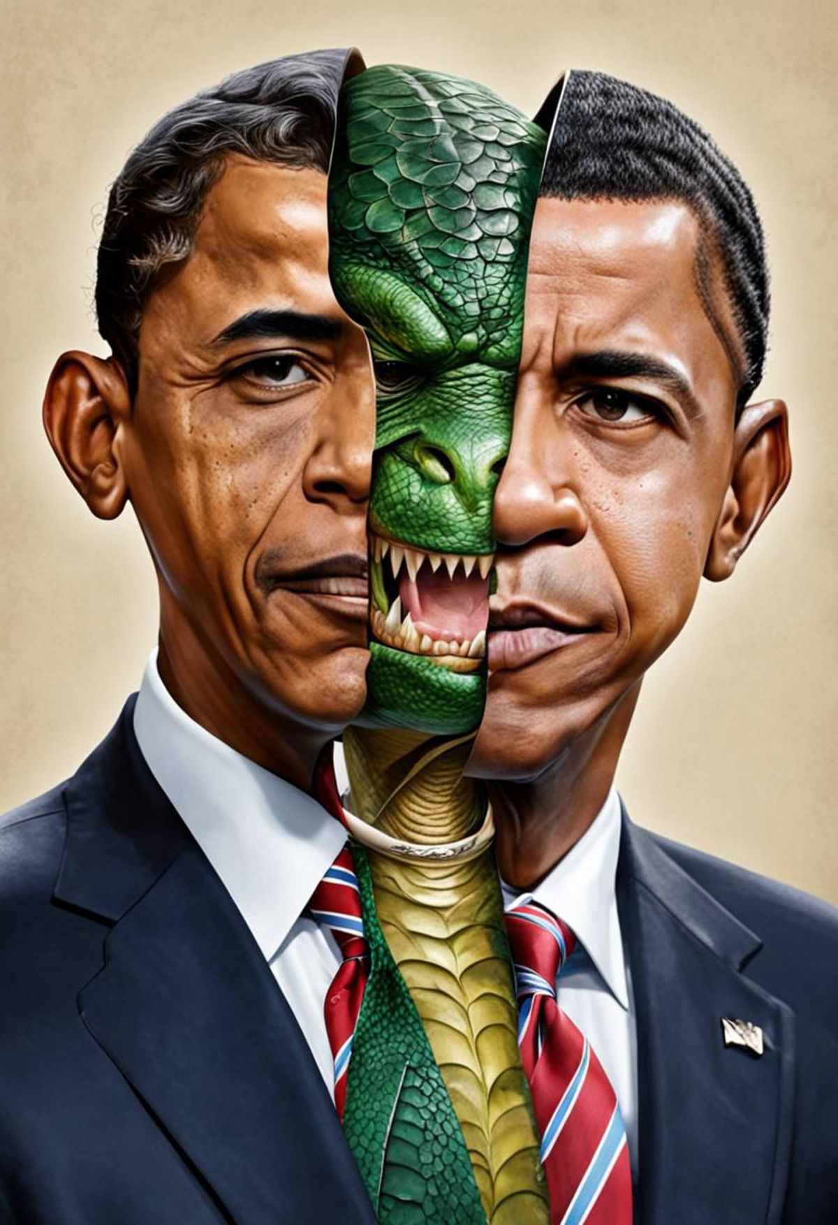 A mashup of Obama and a snake, with the snake's mouth covering the president's face.