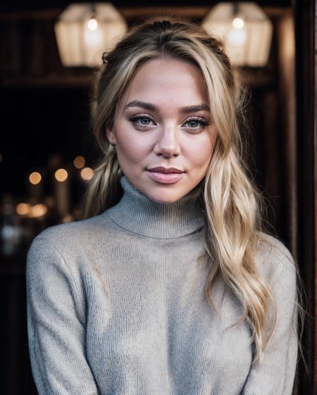 closeup headshot, RAW photo of a gorgeous woman in a cozy tavern, blkblsm, with blonde hair in a messy bun, (wearing long sleeved turtleneck jumper:1.2), , 150mm professional photography, full detail, detailed face, 8k uhd, dslr, soft lighting, high quality, film grain, Fujifilm XT3, dark theme,  <lora:add_detail:0.5>,  <lora:LowRA:0.5>