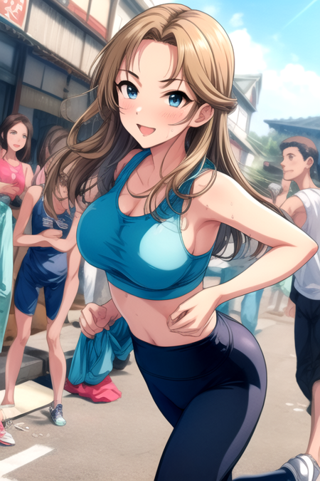 Matsumoto_sarina, 1girl blue eyes brown hair long hair large breasts,