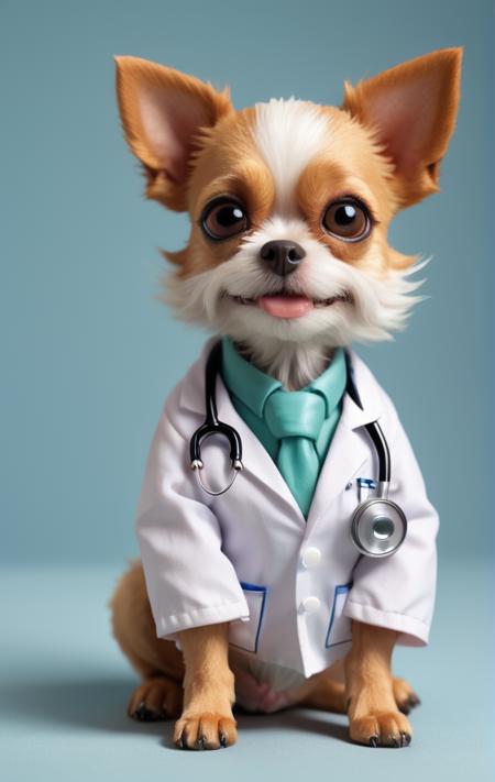 A small dog as a doctor.anthropomorphic,photorealistic,