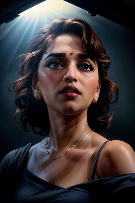 3/4,concept art,  <lora:add_detail:1>,  <lora:GoodHands-vanilla:1>, <lora:madhuri-01:1> madhuri dixit,jewelry, Softbox positioned low to create a dramatic upward lighting effect (Low Softbox).,sub surface scattering, detailed skin,  Step-by-step Deep Blue, garry winogrand,glitch,