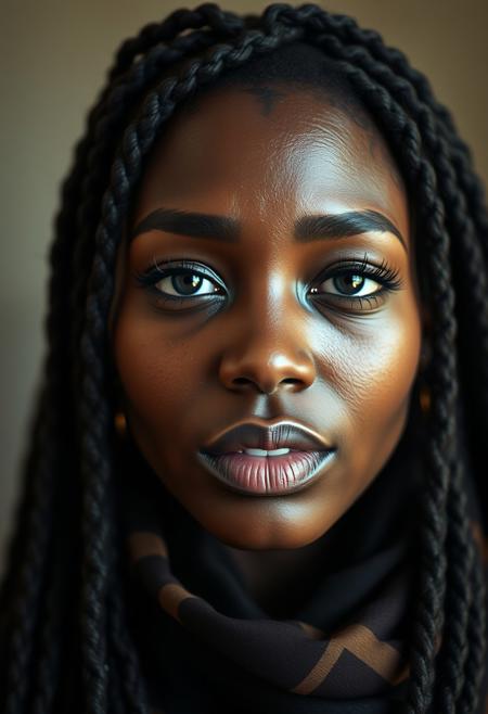 Portrait, a crying black beautiful woman with a scarf, Beautiful dreadlocks, Makeup, Octane render, 8k, Beautiful lighting, Golden ratio composition