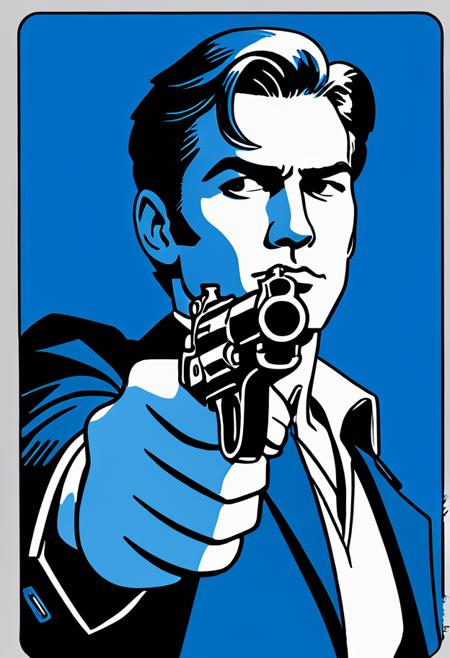 a drawing of a hand holding a gun, by Bruce Timm, jacen solo, discord profile picture, powerful, post-war, without text, pictured from the shoulders up, trading card, rebel, spy, blue ink, ân 9, inevitability, --n 6, sequel trilogy 80s, harlem,