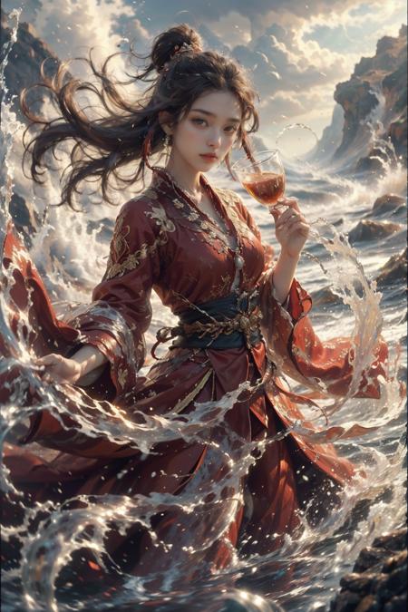 haifeisiv6,anime,a woman in a red dress is in the water,beautiful render of tang dynasty,greg rutkowski highly detailed,sea spray,ultra realistic concept art,liquid light,asian sun,azure waves of water,peacefully drinking river water,whirling,ride the wind and waves,
Best quality,masterpiece,ultra high res,<lora:20240118-1705551743354-0015:0.65>, wonderful colors, marvelous composition, ambient atmosphere, intricate, dynamic, rich deep color, cinematic, extremely complex, vibrant, magical scenic full focus, professional, fantastic, surreal, beautiful, dramatic, inspiring, fascinating, epic