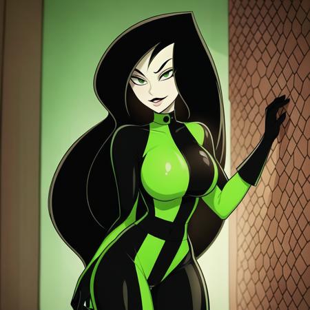 <lora:ShegoV1:0.6>shego, 1girl, black gloves, black hair, black lips, bodysuit, gloves, green eyes, green gloves, lips, long hair, looking at viewer, makeup, mismatched gloves, multicolored bodysuit, multicolored clothes