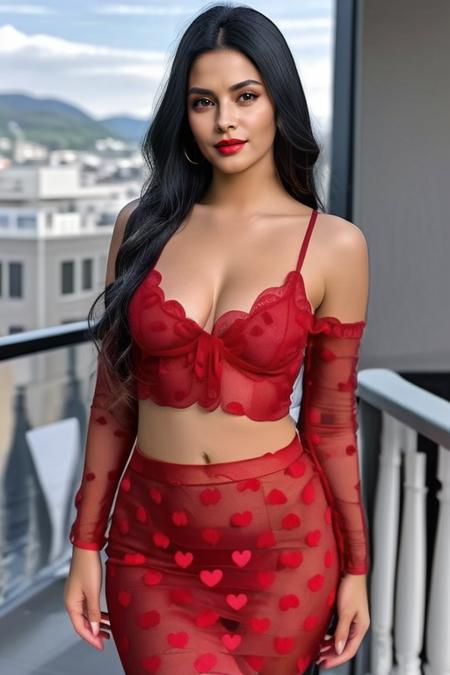  red heart see-through dress, red Blouse, red Pencil Skirt, midriff