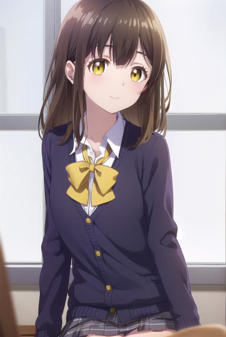 sayuogiwara, <lora:sayu ogiwara s1-lora-nochekaiser:1>,
sayu ogiwara, long hair, bangs, brown hair, (yellow eyes:1.5), smile,
BREAK skirt, shirt, long sleeves, bow, school uniform, white shirt, pleated skirt, socks, collared shirt, bowtie, red bow, sweater, plaid, plaid skirt, cardigan, black socks, red bowtie,
BREAK indoors, classroom,
BREAK looking at viewer, (cowboy shot:1.5),
BREAK <lyco:GoodHands-beta2:1>, (masterpiece:1.2), best quality, high resolution, unity 8k wallpaper, (illustration:0.8), (beautiful detailed eyes:1.6), extremely detailed face, perfect lighting, extremely detailed CG, (perfect hands, perfect anatomy),