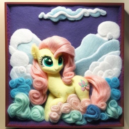pony fluttershy, made from Felt fibers, made of yarn, intricate detail, hand-crafted, sculpted, [cloudy:3, ]intricate, bea...