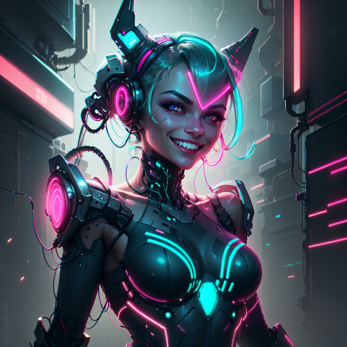 <lora:CyberPunkAI:.8> CyberPunkAI neon  woman smiling