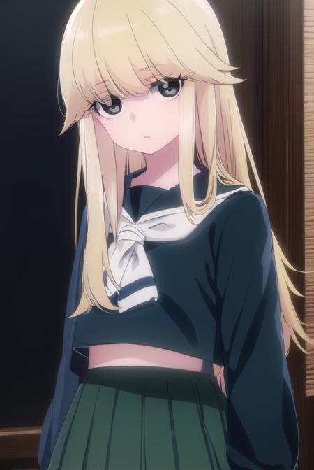 uramimagahara, <lora:urami magahara s1-lora-nochekaiser:1>,
urami magahara, long hair, blonde hair, (black eyes:1.5),
BREAK skirt, school uniform, serafuku,
BREAK indoors, classroom,
BREAK looking at viewer, (cowboy shot:1.5),
BREAK <lyco:GoodHands-beta2:1>, (masterpiece:1.2), best quality, high resolution, unity 8k wallpaper, (illustration:0.8), (beautiful detailed eyes:1.6), extremely detailed face, perfect lighting, extremely detailed CG, (perfect hands, perfect anatomy),