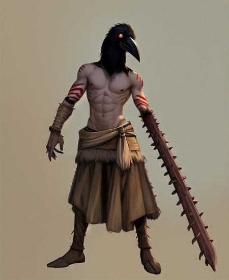 Crow Mauler one wooden arm one normal arm no hand on wooden arm brown skirt white eyes