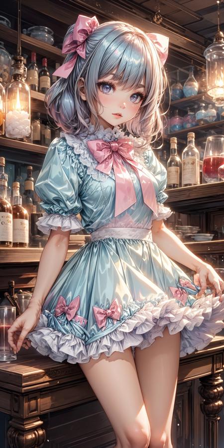 Shiny Satin Ribboned Puffy Dress V1