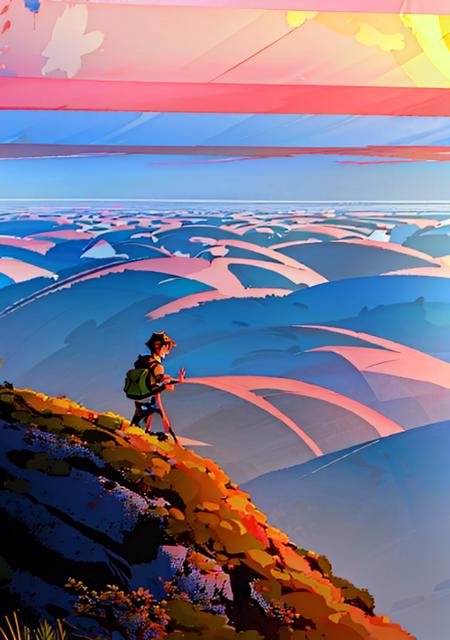 A man climbing a mountain at the distance, (detailed landscape:1.2)(detailed background, big mountain, sunset:1.4),(dynamic_angle:1.2), (dynamic_pose:1.2), amazing sky, 1boy, rock-climber,

(masterpiece:1.2), (best quality, highest quality), (ultra detailed), (8k, 4k, intricate),(highly detailed:1.2),(detailed face:1.2),(gradients),(ambient light:1.3),(cinematic composition:1.3), 8k wallpaper,original, highres, illustration,


 <lora:gabrielgomez_style-000012:1>